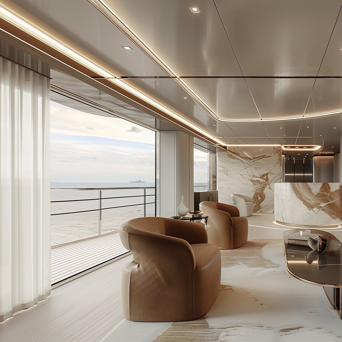 Luxury Yacht Interior with Stone
